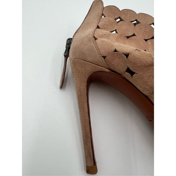 Alaia Paris Laser Cut Suede Booties Sandals Heels Nude Made in Italy 37.5 - Picture 13 of 14